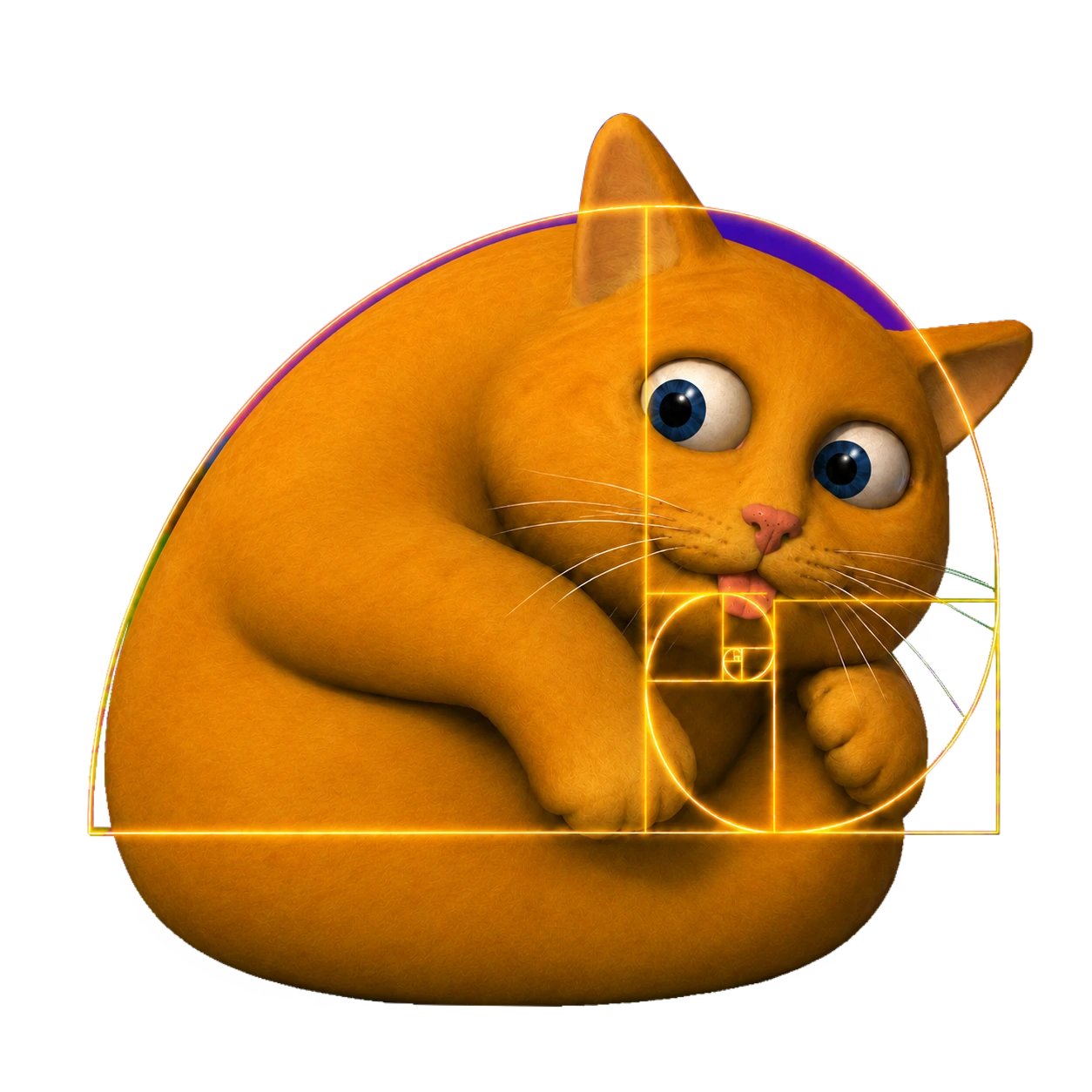 Golden Ratio Cat curled inside a fibonacci spiral