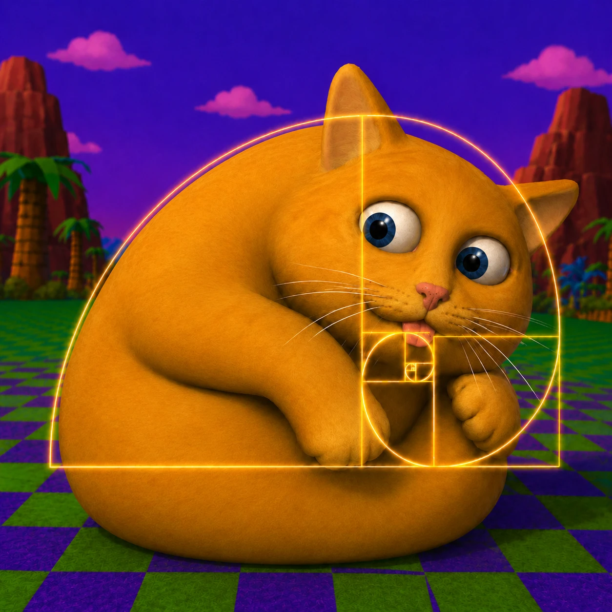 Golden Ratio Cat on the checkerboard